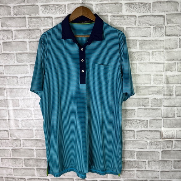 RLX Ralph Lauren Mint Blue Striped 4 Button Performance Golf Polo Men XL Stretch - Picture 2 of 6